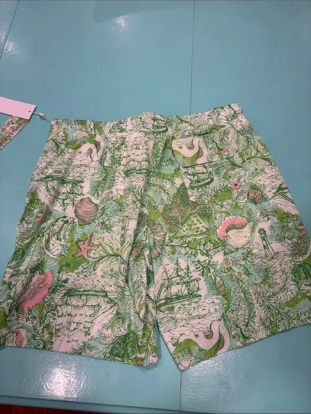 Lilly Pulitzer Pink & Green Nautical Print Men's Swim Trunks